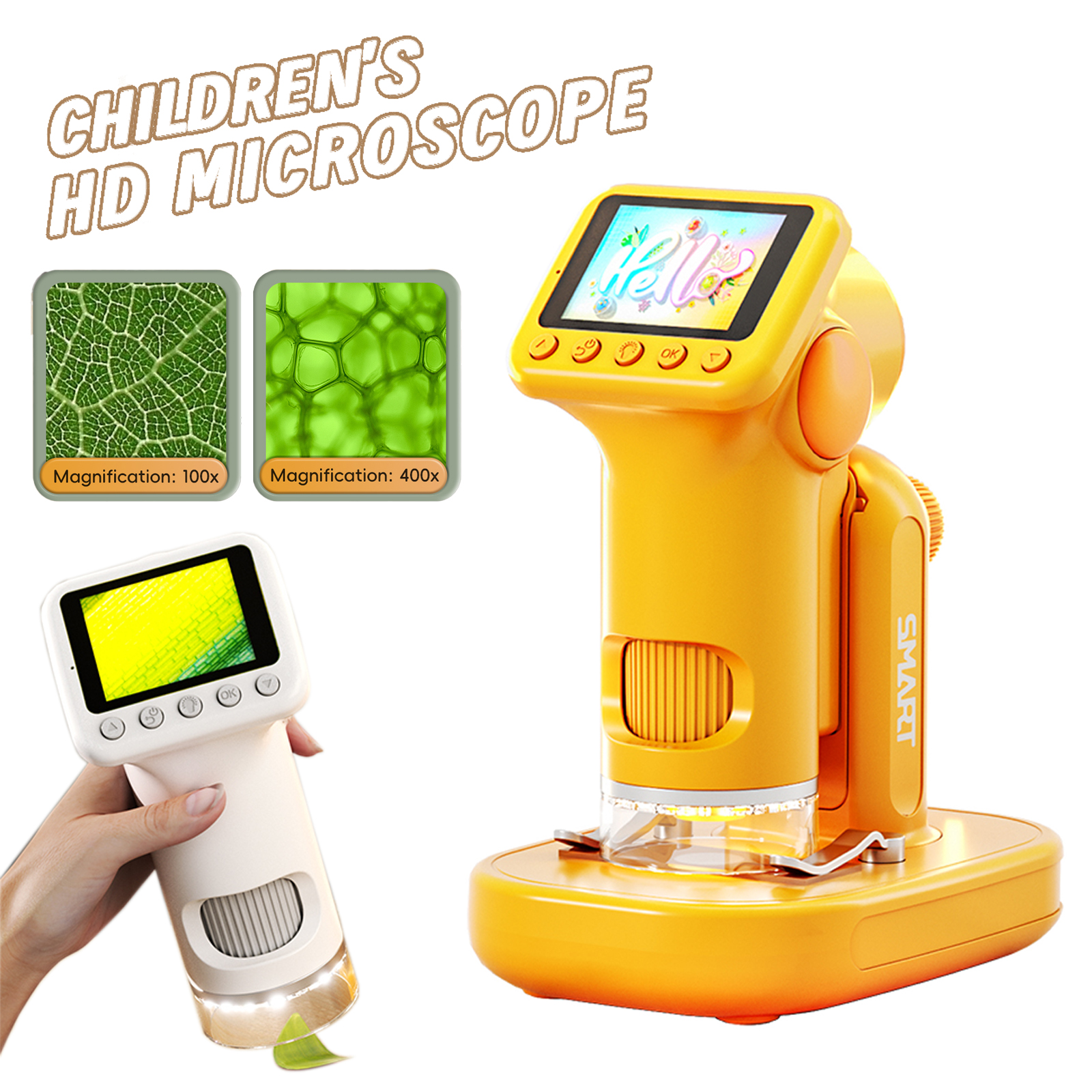 Kids Outdoor Microscope - 1600X Handheld Microscope 2 Inch Screen