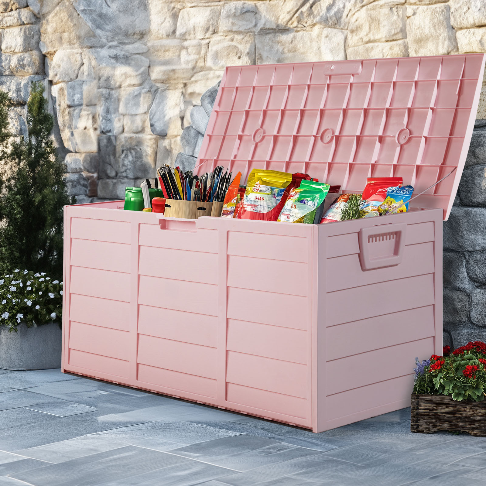 Kids Outdoor Bench - Light Pink 75Gal(280L) Patio Outdoor Storage