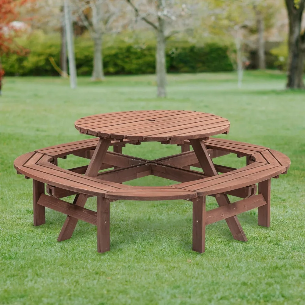 Kids Outdoor Bench - 10-Person Solid Wood Picnic Table Outdoor
