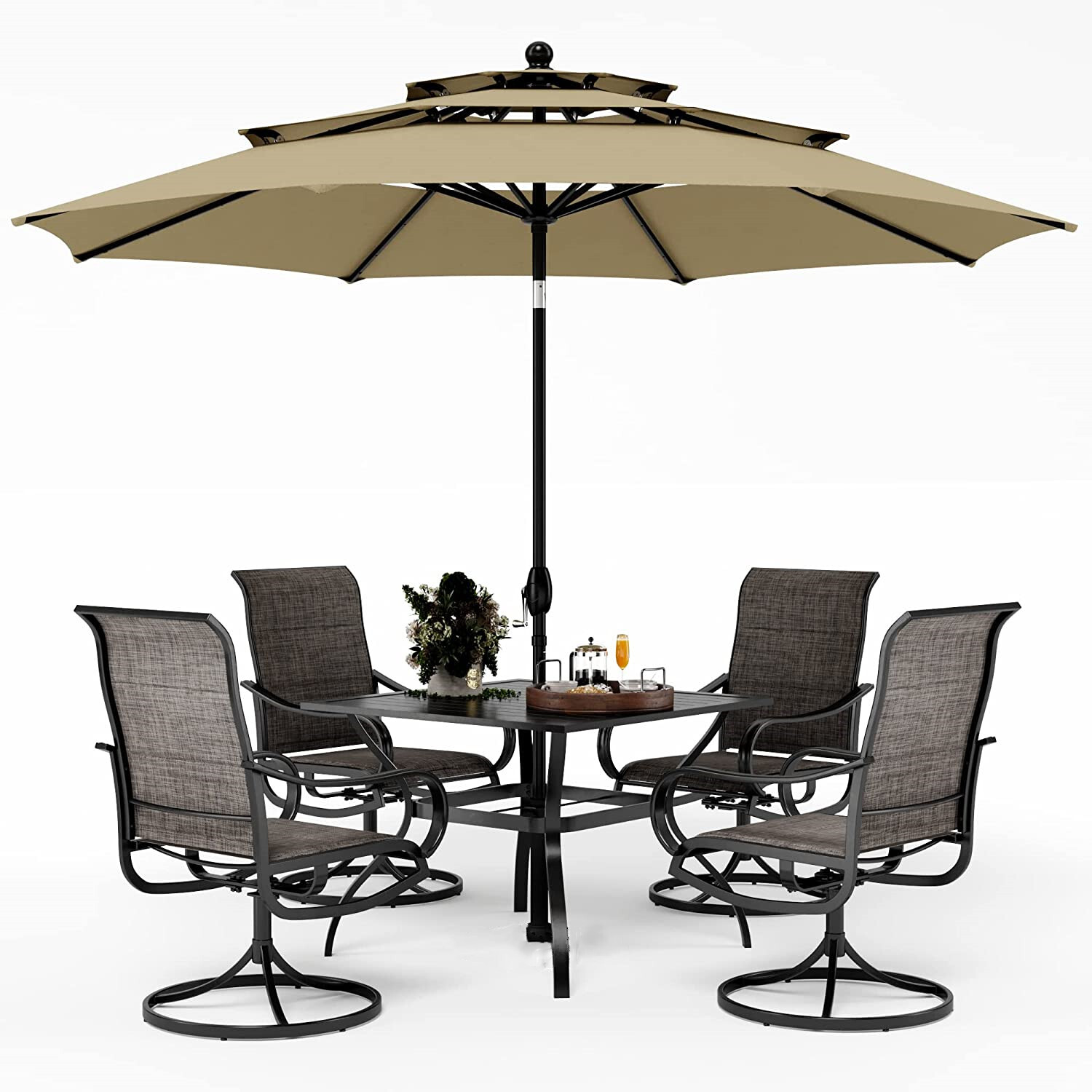 Kids Outdoor Table With Umbrella - Patio Furniture Set of 6 with