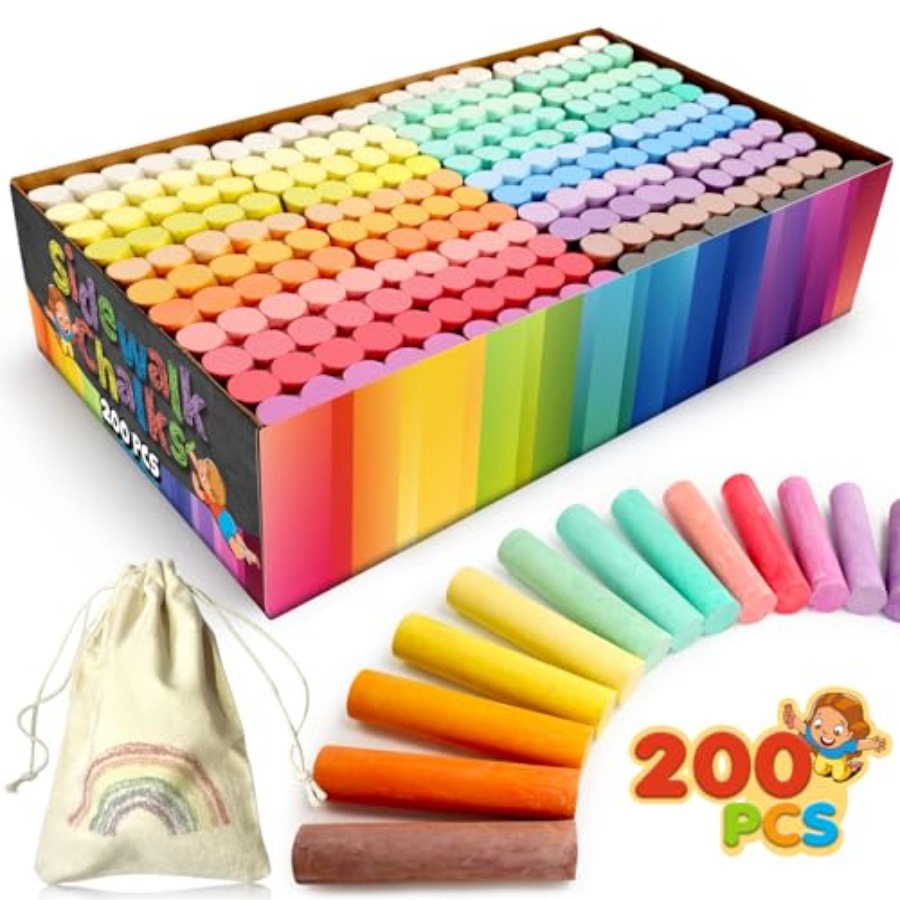 Chalk Outdoor Jumbo - 200PCS Washable Sidewalk Chalks Set in