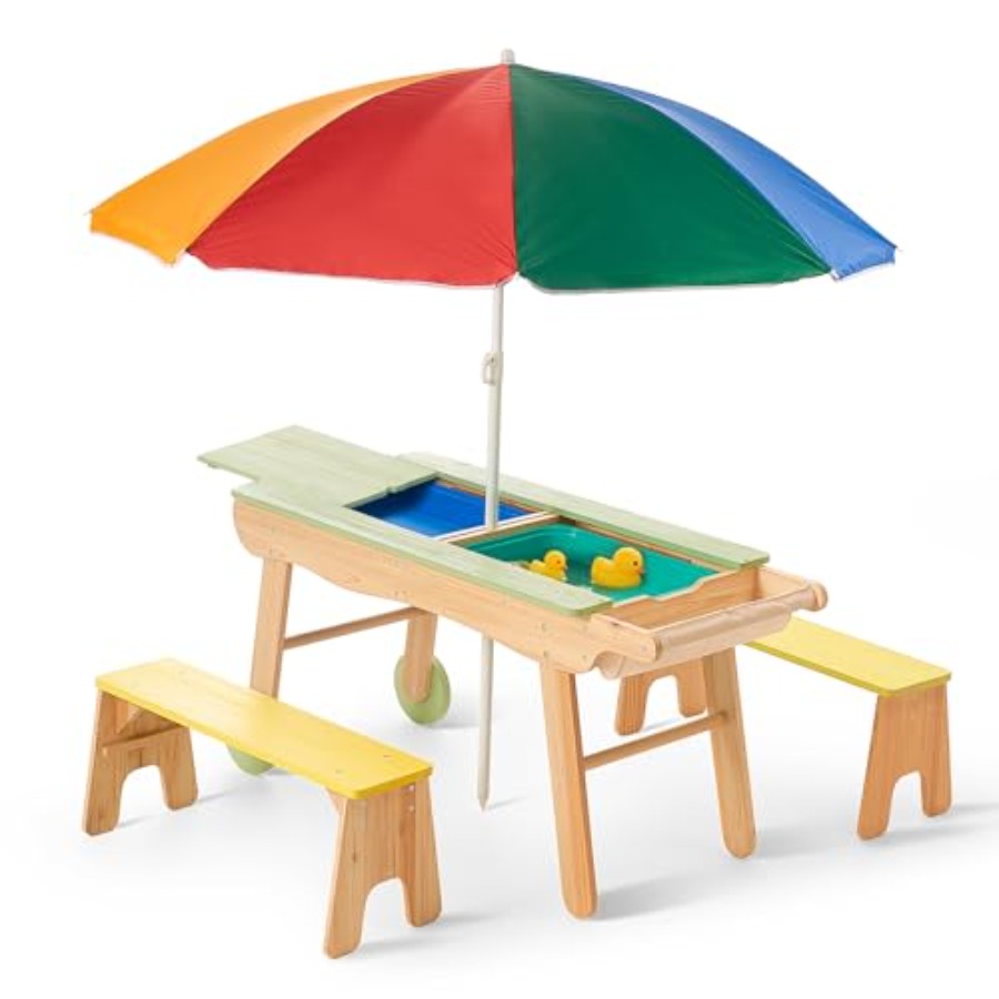 Indoor outdoor 3-in-1 kids pic - Kids Outdoor Table With Umbrella avaliação e preço