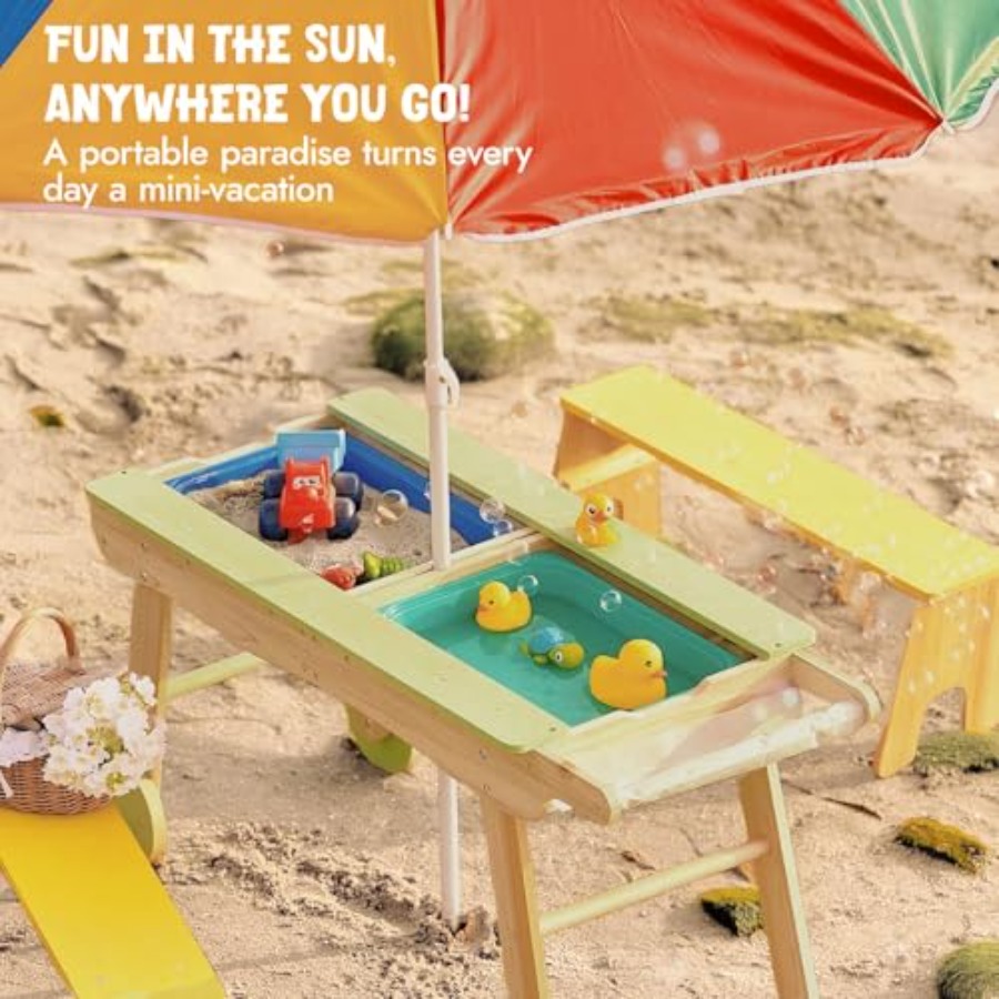 Indoor outdoor 3-in-1 kids pic - Kids Outdoor Table With Umbrella avaliação e preço