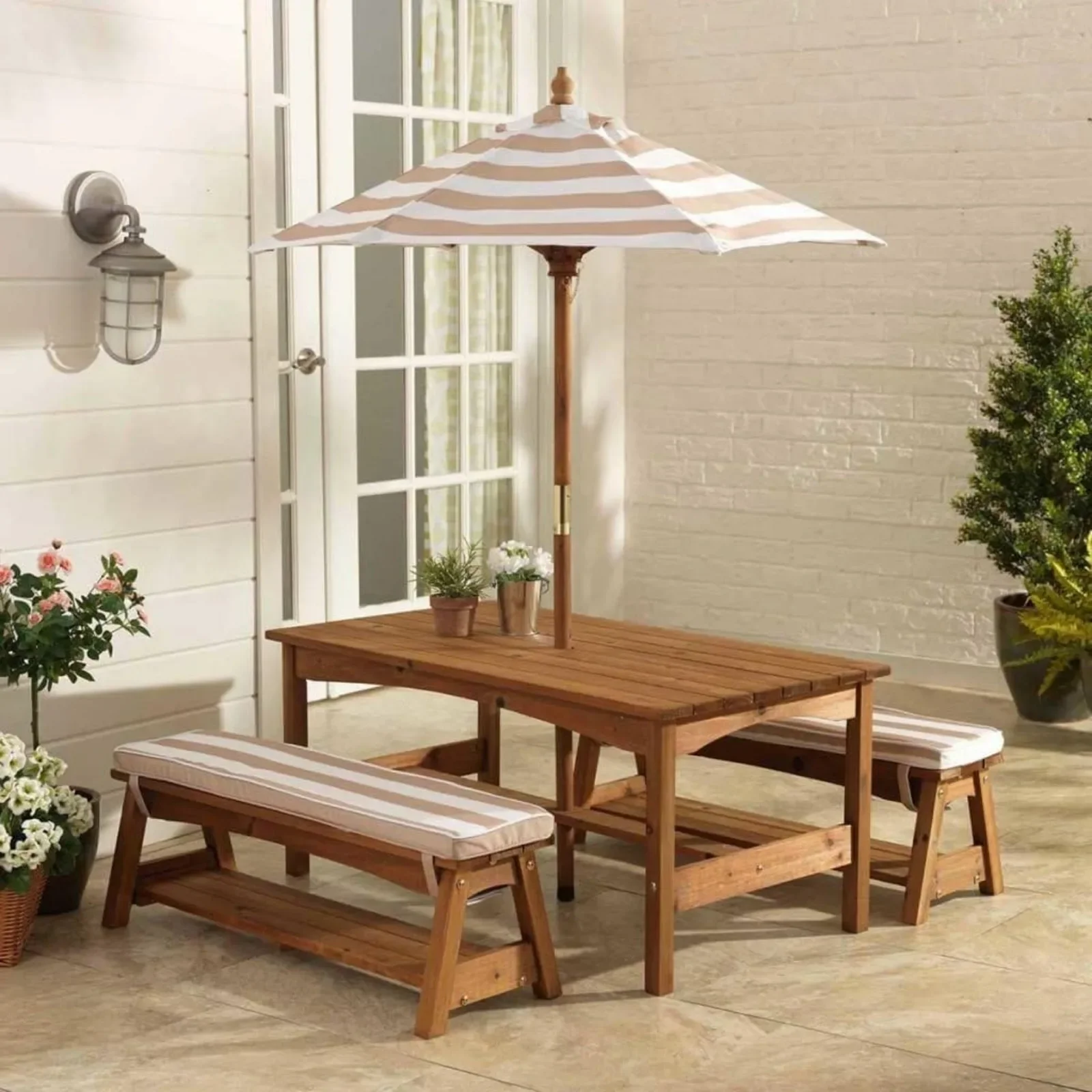 For Outdoor Wooden Table & Ben - Kids Outdoor Table With Umbrella avaliação e preço