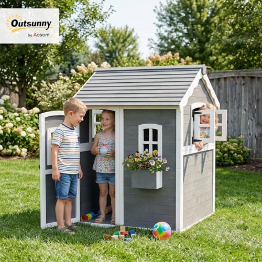 Outdoor wooden playhouse for k - Kids Outdoor Wooden Playhouse avaliação e preço