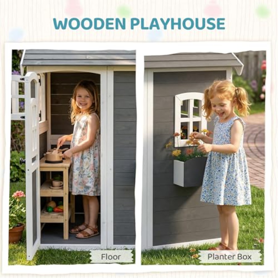 Outdoor wooden playhouse for k - Kids Outdoor Wooden Playhouse avaliação e preço