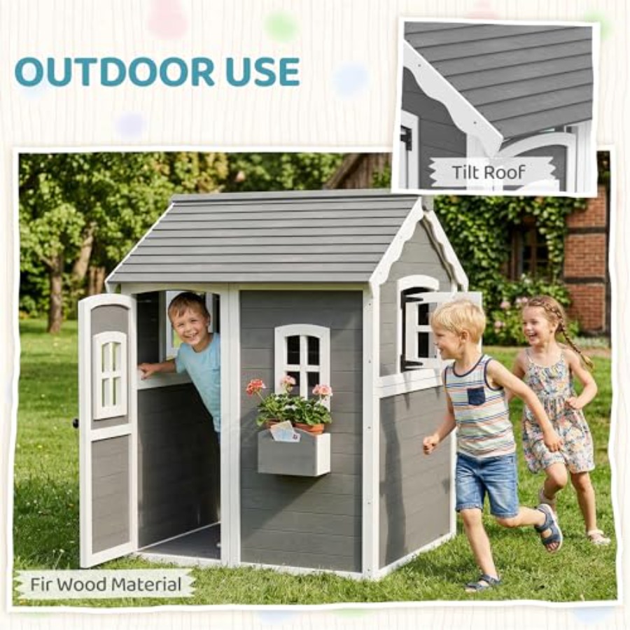 Outdoor wooden playhouse for k - Kids Outdoor Wooden Playhouse avaliação e preço