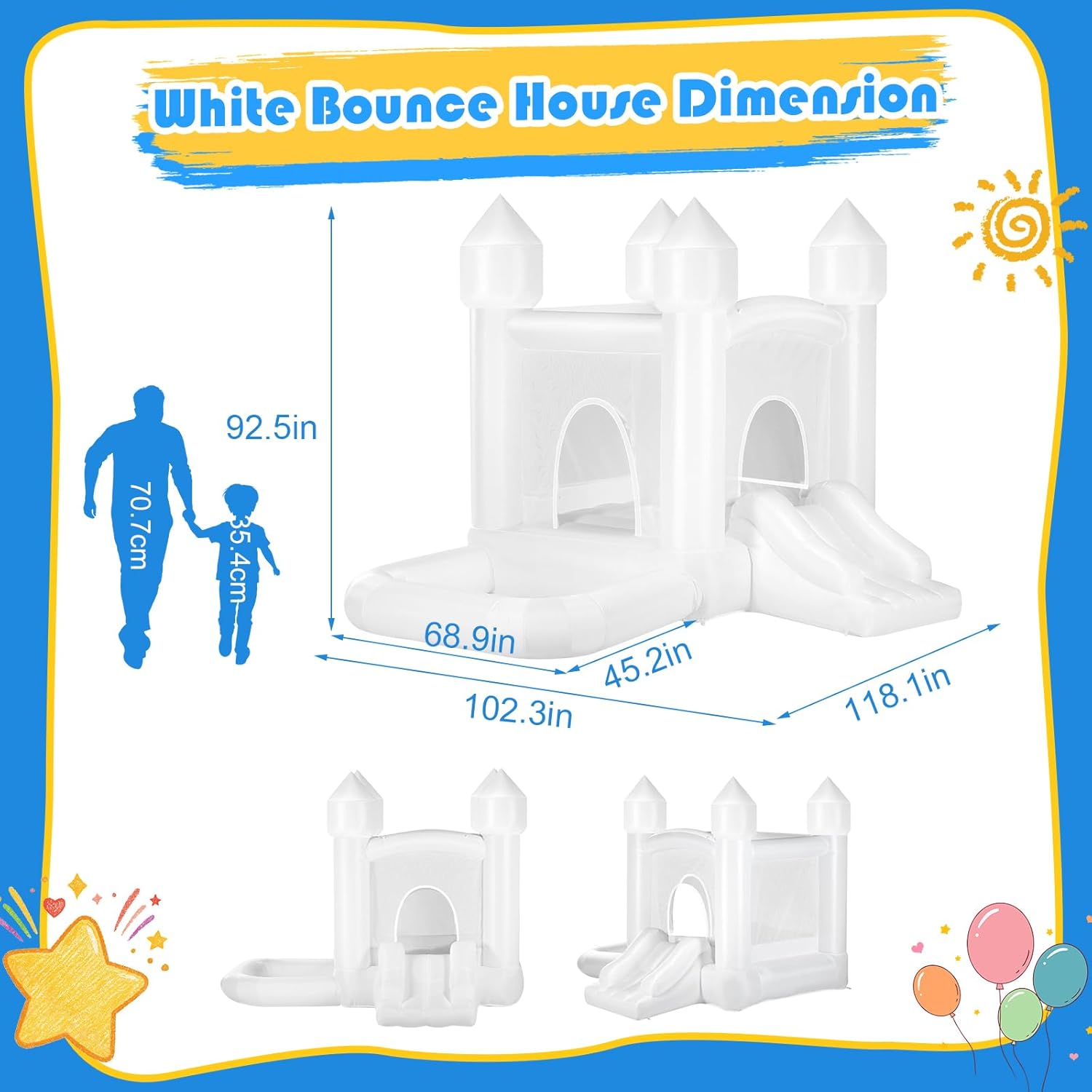 Kids White Bounce House with B - Kids Outdoor Jumping Castle avaliação e preço