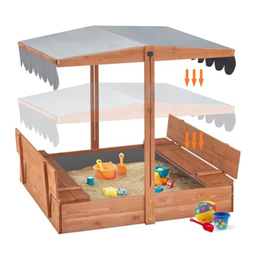 Outdoor wooden sandbox with li - Kids Outdoor Bench avaliação e preço