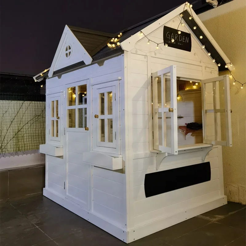 -Wood Kids Play House Wooden C - Kids Outdoor Wooden Playhouse avaliação e preço