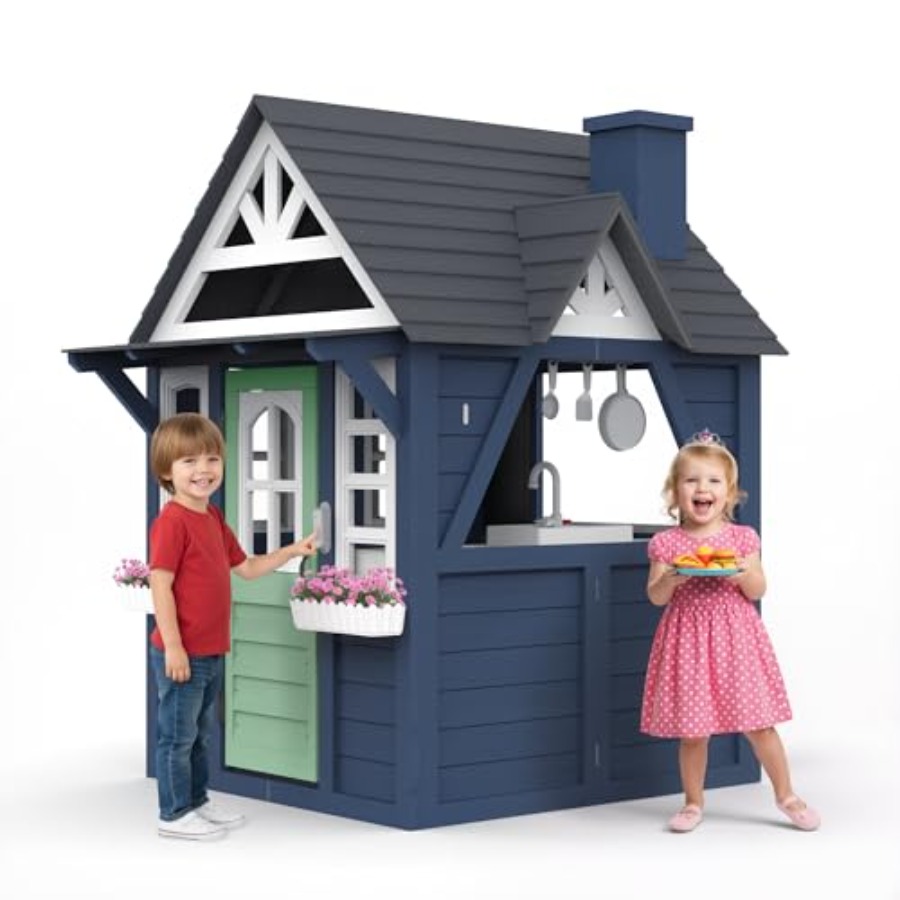 Outdoor kids playhouse: wooden - Kids Outdoor Wooden Playhouse avaliação e preço