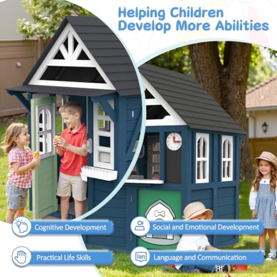 Outdoor kids playhouse: wooden - Kids Outdoor Wooden Playhouse avaliação e preço
