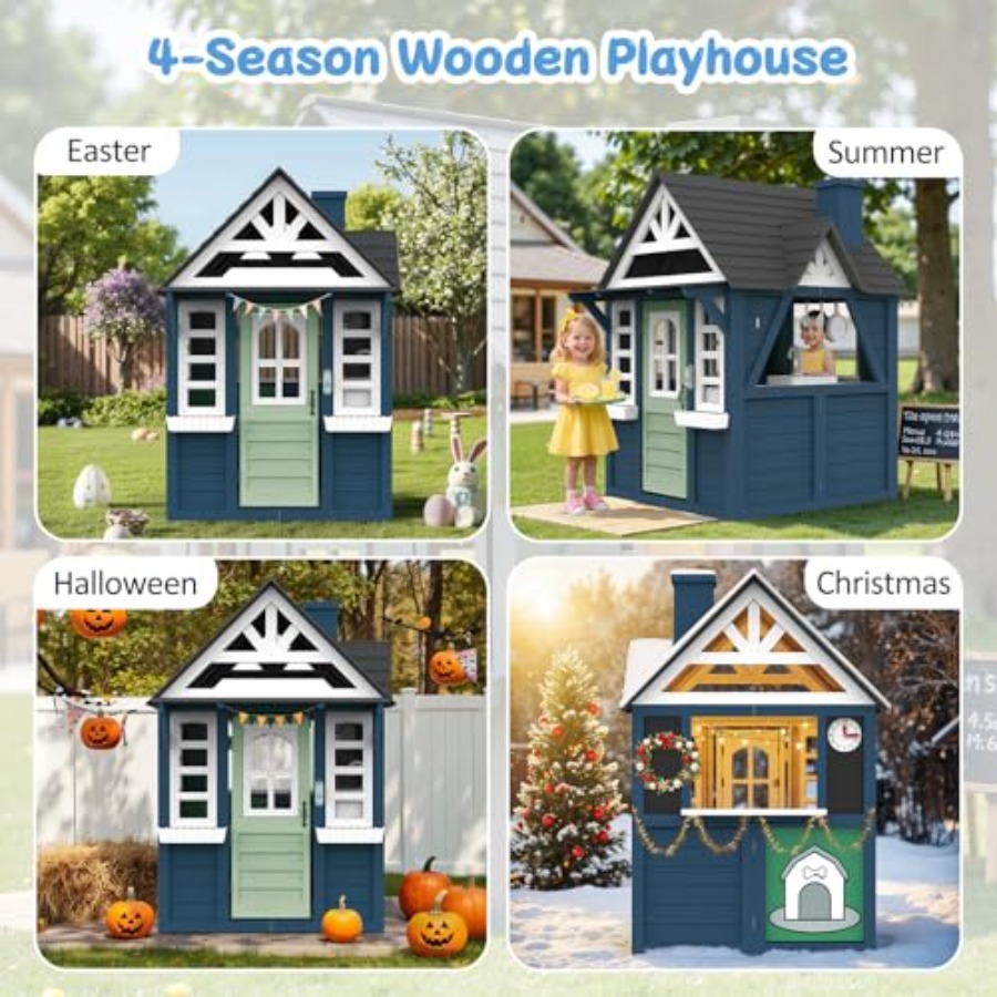 Outdoor kids playhouse: wooden - Kids Outdoor Wooden Playhouse avaliação e preço