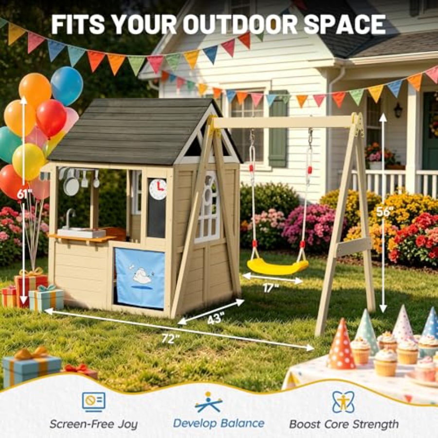 Outdoor wooden playhouse with  - Kids Outdoor Wooden Playhouse avaliação e preço