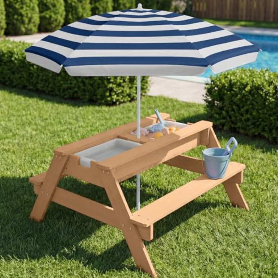 Outdoor kids picnic table with - Kids Outdoor Table With Umbrella avaliação e preço