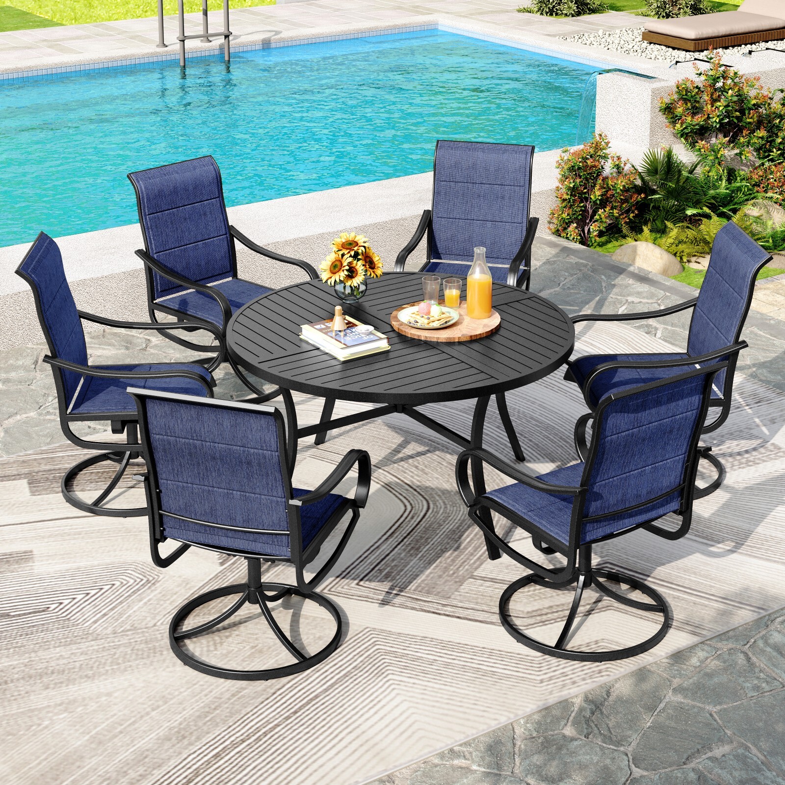 7Piece Patio Dining Set with U - Kids Outdoor Table With Umbrella avaliação e preço