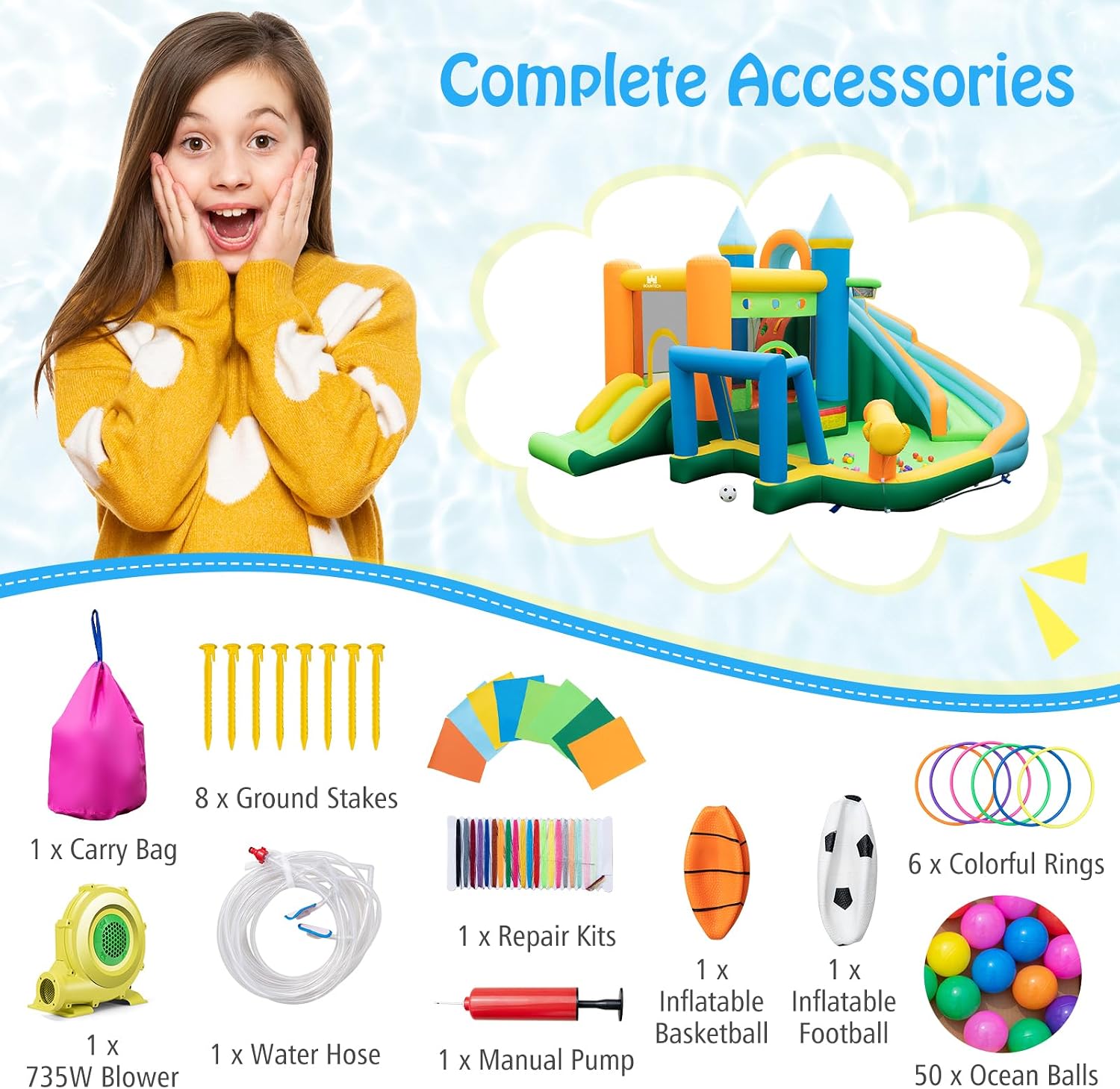 9-in-1 Inflatable Water Slide  - Kids Outdoor Jumping Castle avaliação e preço
