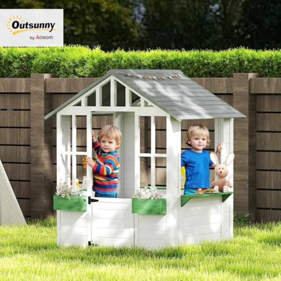 Outdoor playhouse for backyard - Kids Outdoor Wooden Playhouse avaliação e preço
