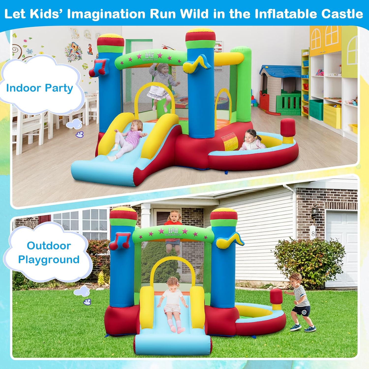 Inflatable Bounce House with B - Kids Outdoor Jumping Castle avaliação e preço