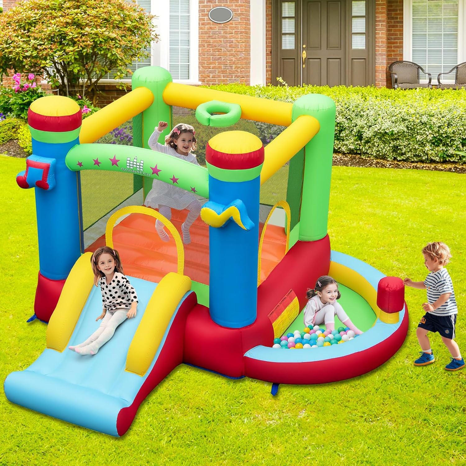 Inflatable Bounce House with B - Kids Outdoor Jumping Castle avaliação e preço