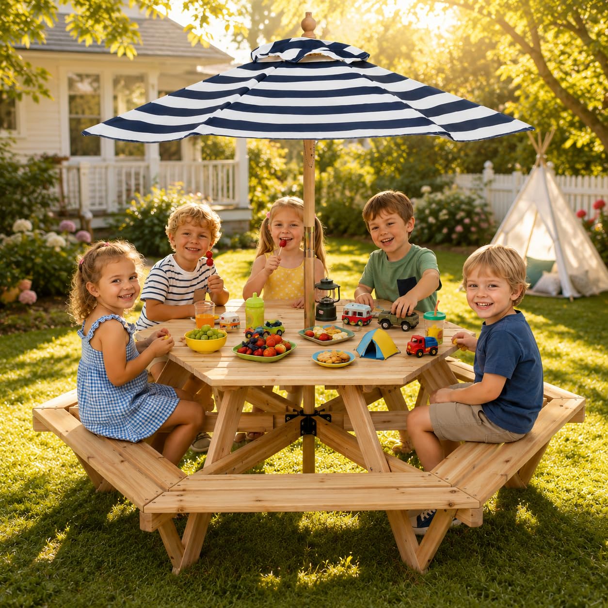 Kids Picnic Table, Hexagonal T - Kids Outdoor Bench avaliação e preço
