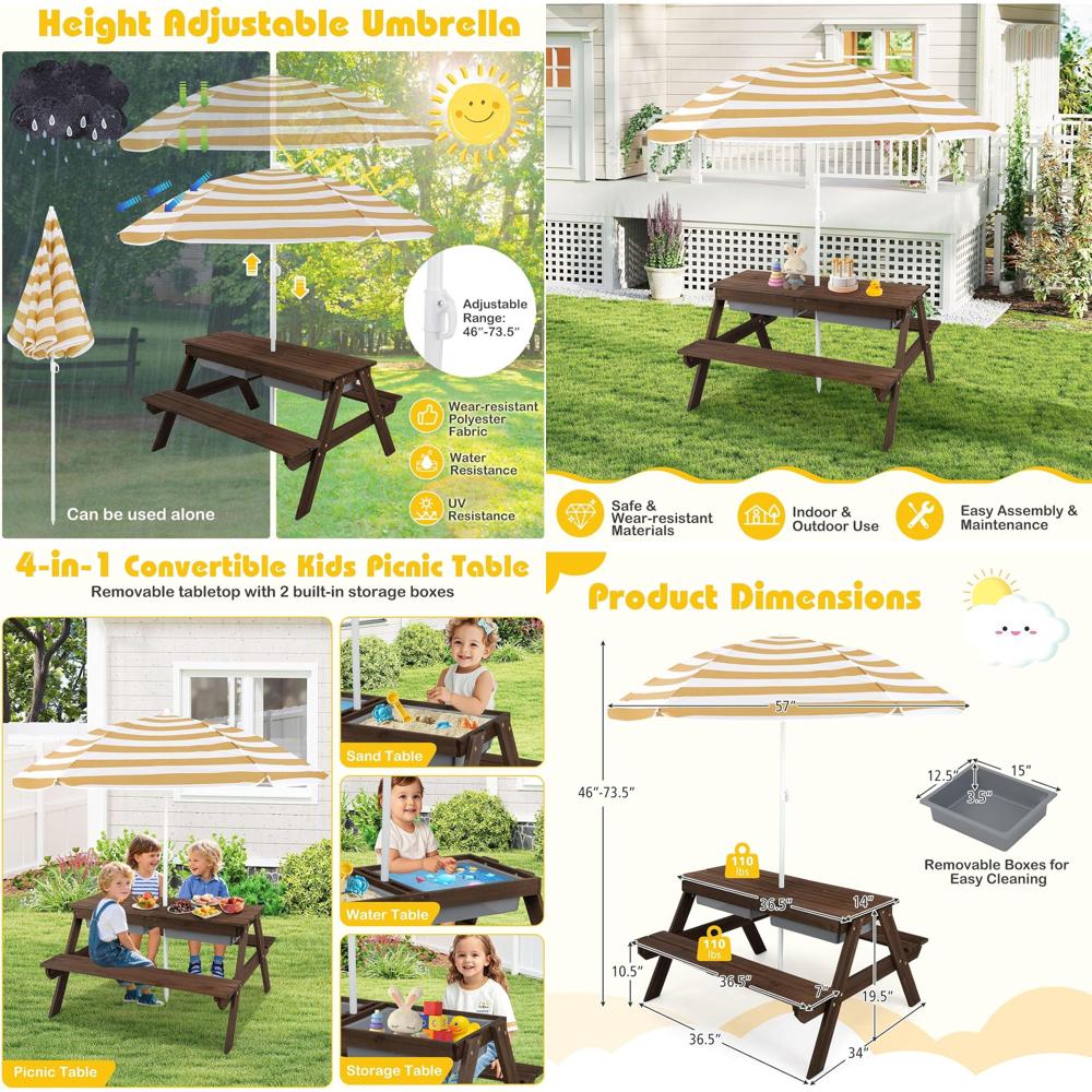 Kids Picnic Table with Sensory - Kids Outdoor Table With Umbrella avaliação e preço