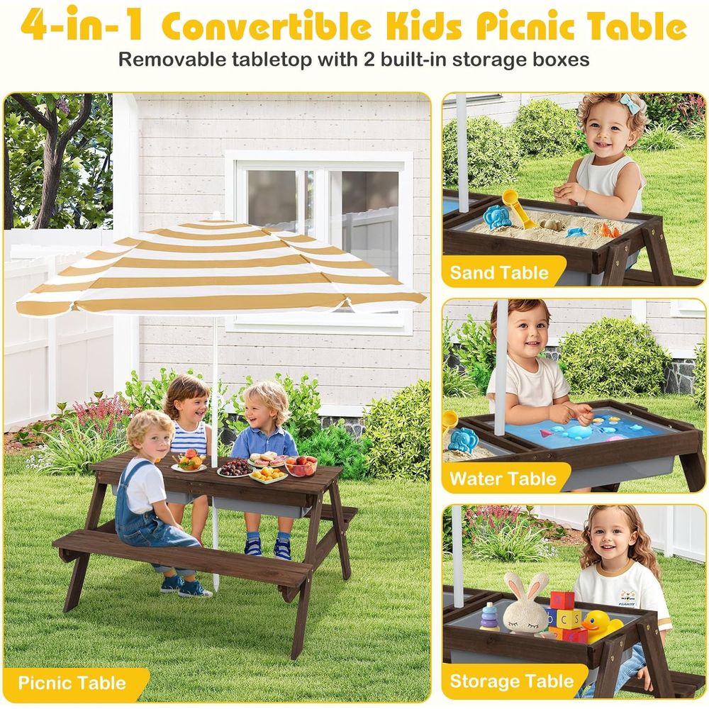 Kids Picnic Table with Sensory - Kids Outdoor Table With Umbrella avaliação e preço