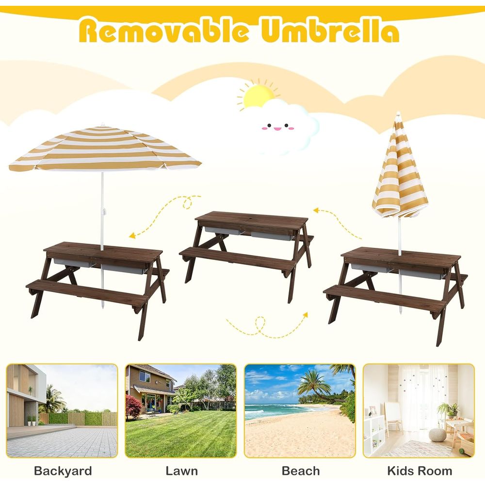 Kids Picnic Table with Sensory - Kids Outdoor Table With Umbrella avaliação e preço