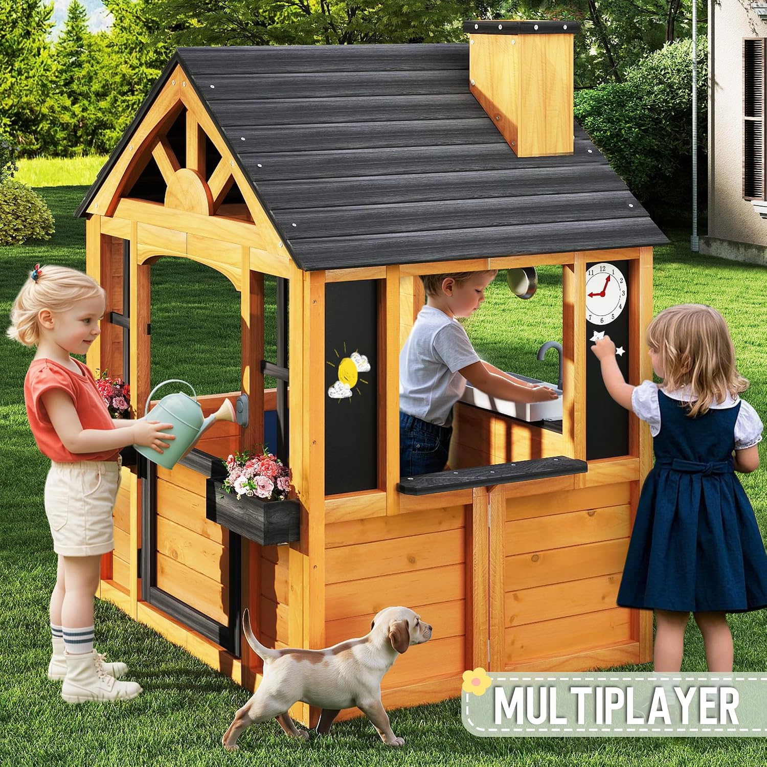 Cedar Wood Outdoor Kids Playho - Kids Outdoor Wooden Playhouse avaliação e preço