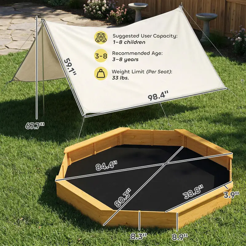 Qaba Wooden Sandbox with Large - Kids Outdoor Bench avaliação e preço