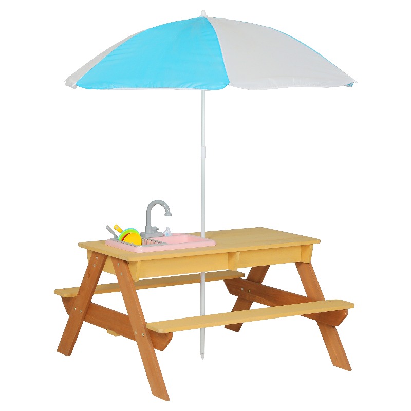 Wooden Kids Picnic Table, Sand - Kids Outdoor Table With Umbrella avaliação e preço