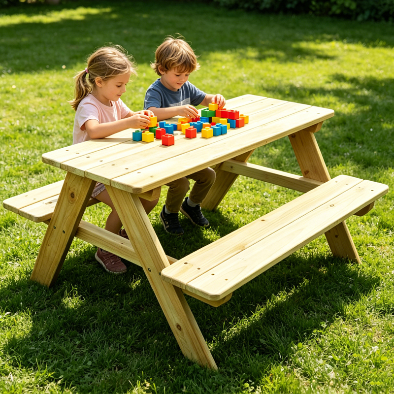 Outdoor Wooden Kids Picnic Tab - Kids Outdoor Bench avaliação e preço