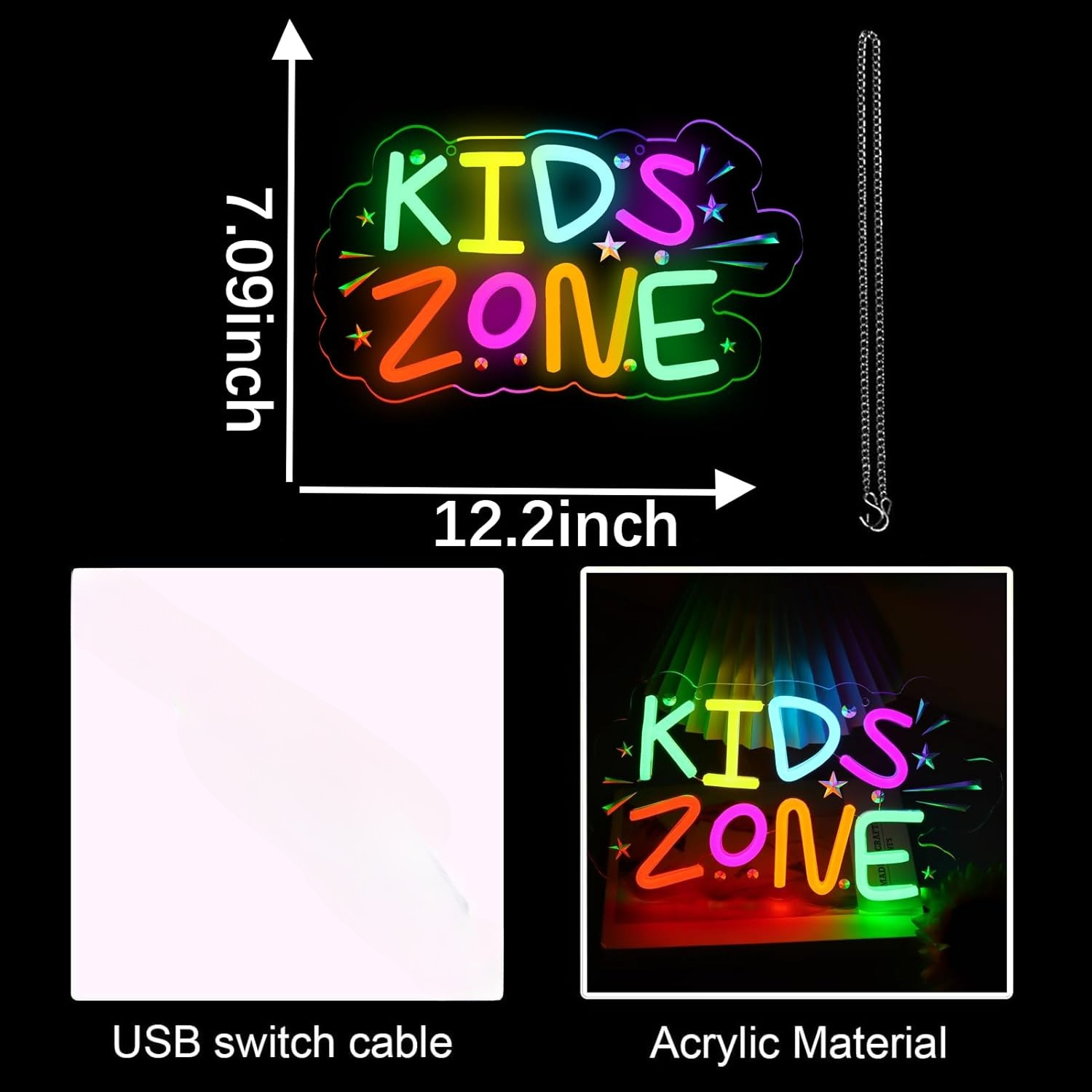Kids Zone Neon Sign Art Wall L - Kids Outdoor Zone avaliação e preço