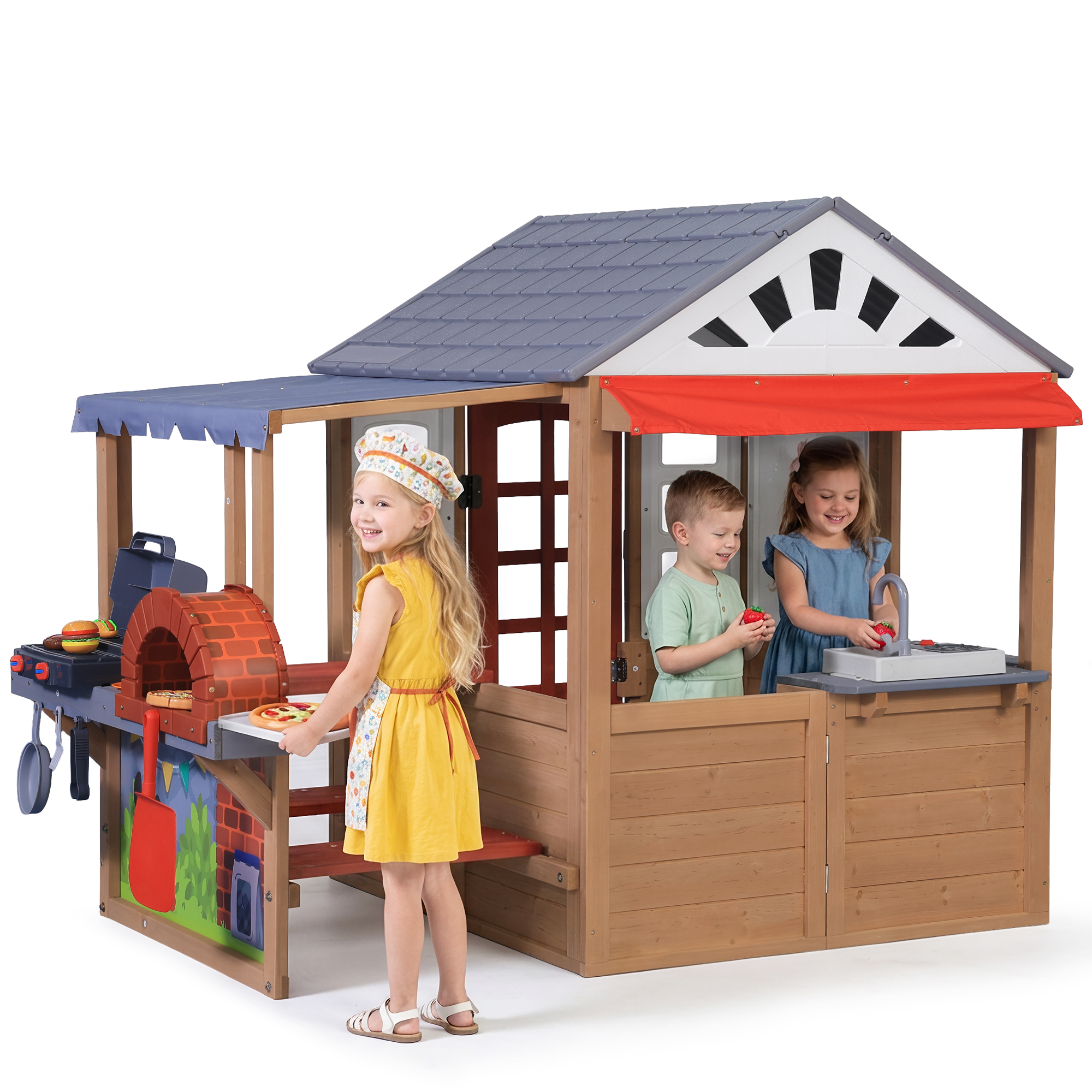 Kids Wooden Playhouse with BBQ - Kids Outdoor Sink avaliação e preço