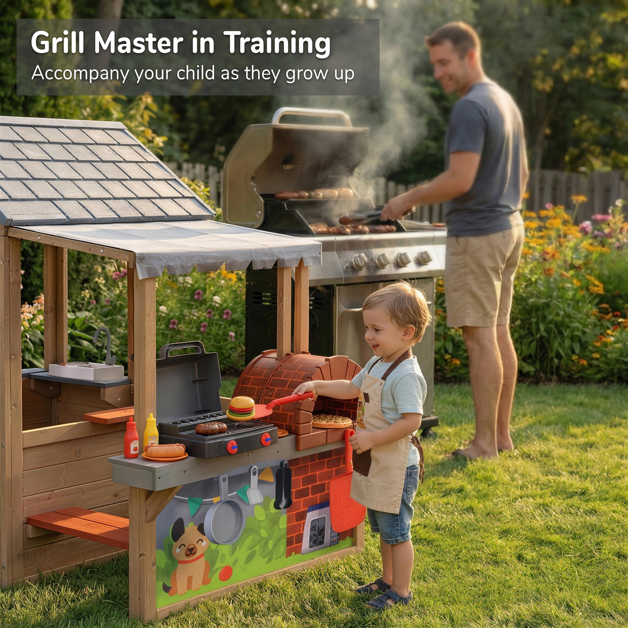 Kids Wooden Playhouse with BBQ - Kids Outdoor Sink avaliação e preço