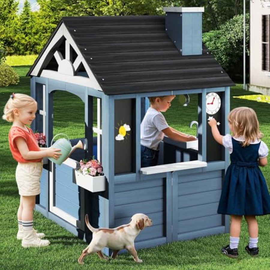 Outdoor playhouse for kids ced - Kids Outdoor Wooden Playhouse avaliação e preço