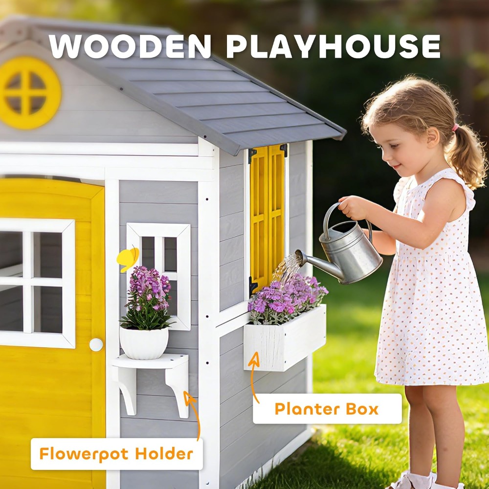 Wooden Outdoor Kids Playhouse, - Kids Outdoor Wooden Playhouse avaliação e preço