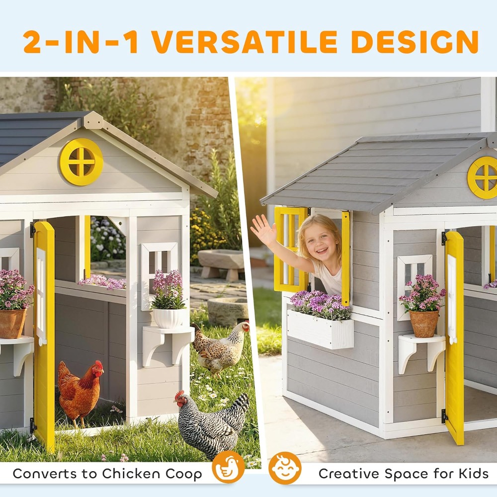 Wooden Outdoor Kids Playhouse, - Kids Outdoor Wooden Playhouse avaliação e preço