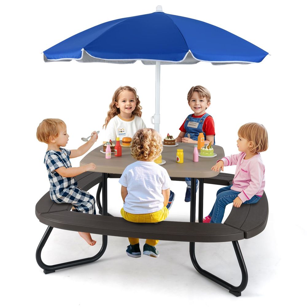 JOY Kids Picnic Table, 8 Perso - Kids Outdoor Table With Umbrella avaliação e preço