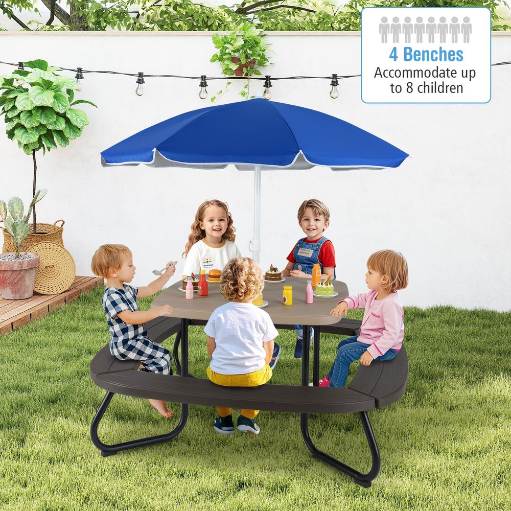 JOY Kids Picnic Table, 8 Perso - Kids Outdoor Table With Umbrella avaliação e preço