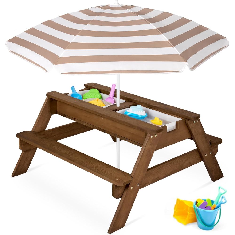 Kids Picnic Table with Umbrell - Kids Outdoor Table With Umbrella avaliação e preço