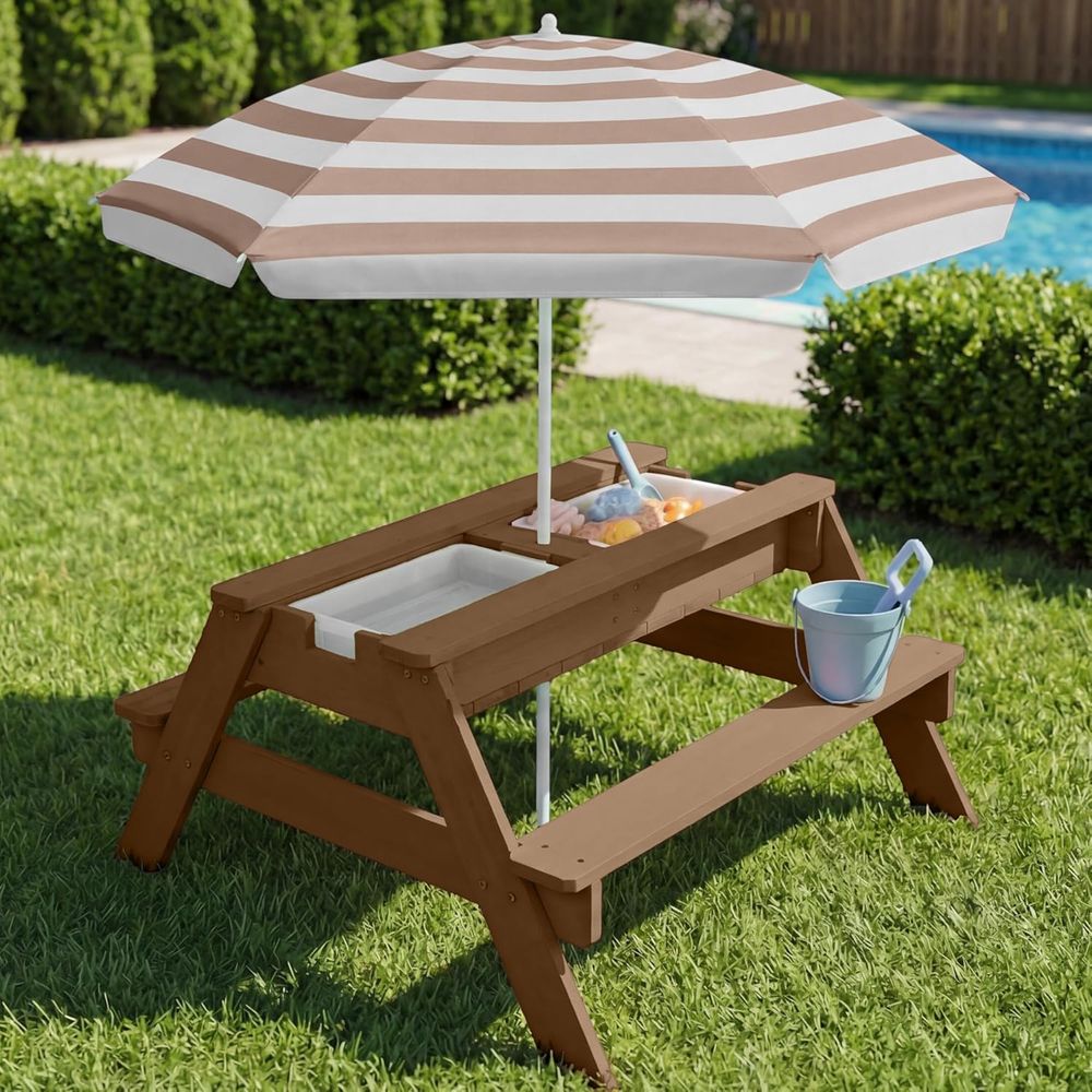 Kids Picnic Table with Umbrell - Kids Outdoor Table With Umbrella avaliação e preço