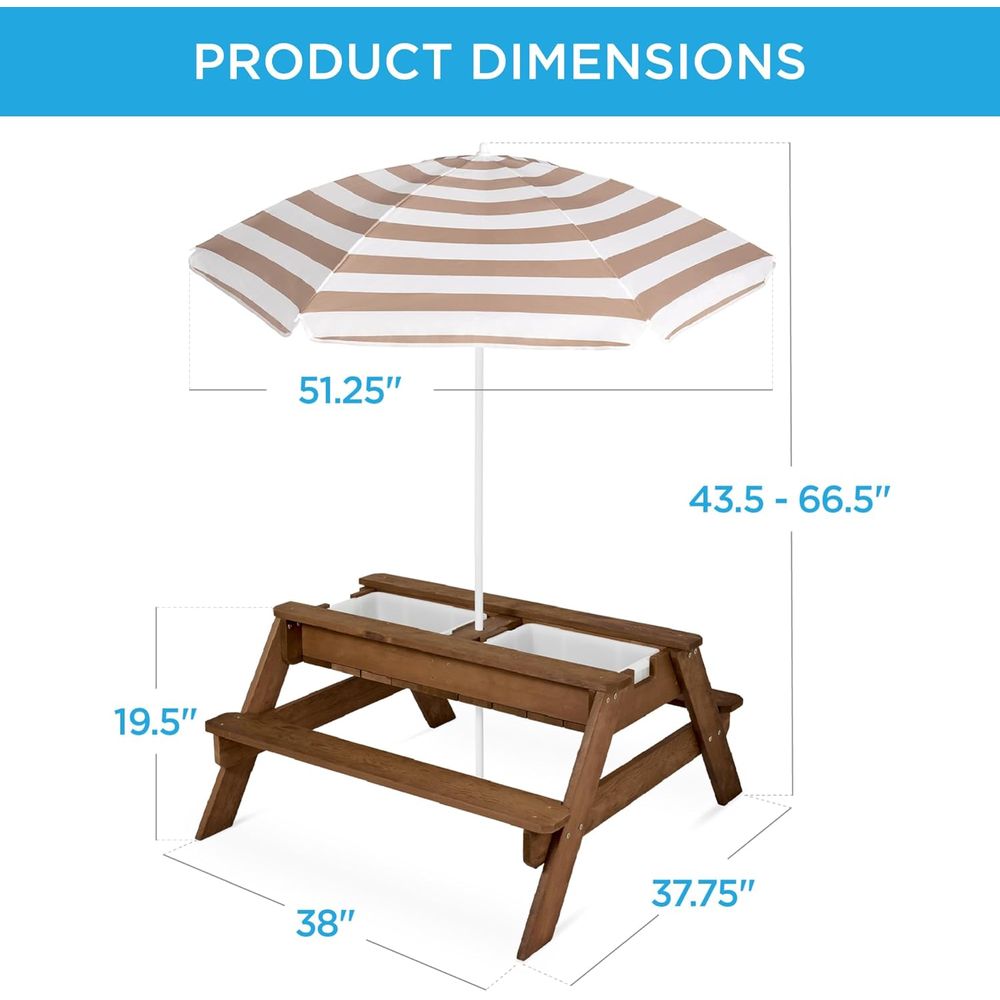 Kids Picnic Table with Umbrell - Kids Outdoor Table With Umbrella avaliação e preço