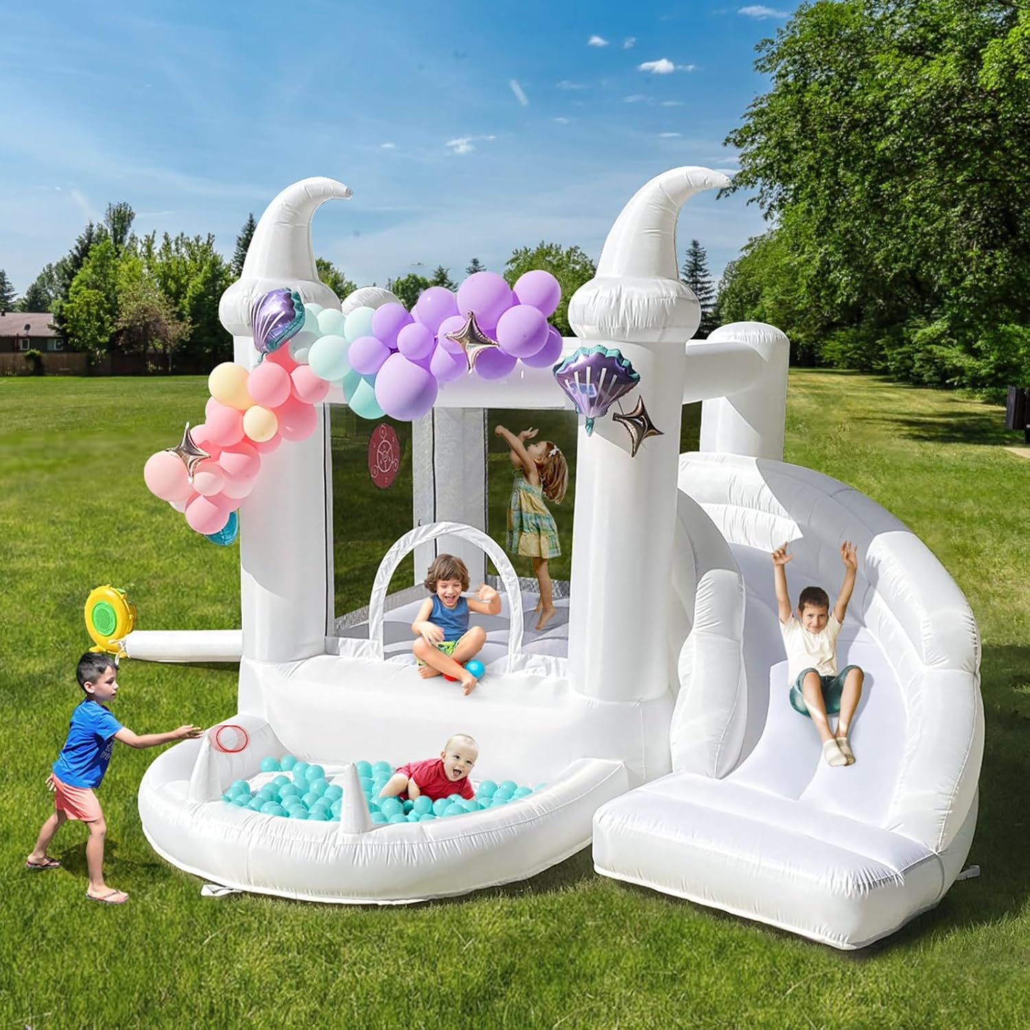 White Inflatable Bouncy Castle - Kids Outdoor Jumping Castle avaliação e preço