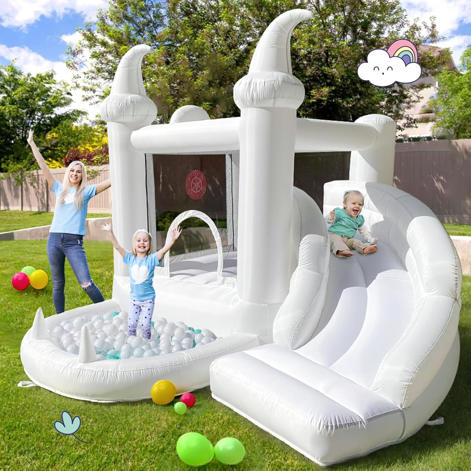 White Inflatable Bouncy Castle - Kids Outdoor Jumping Castle avaliação e preço