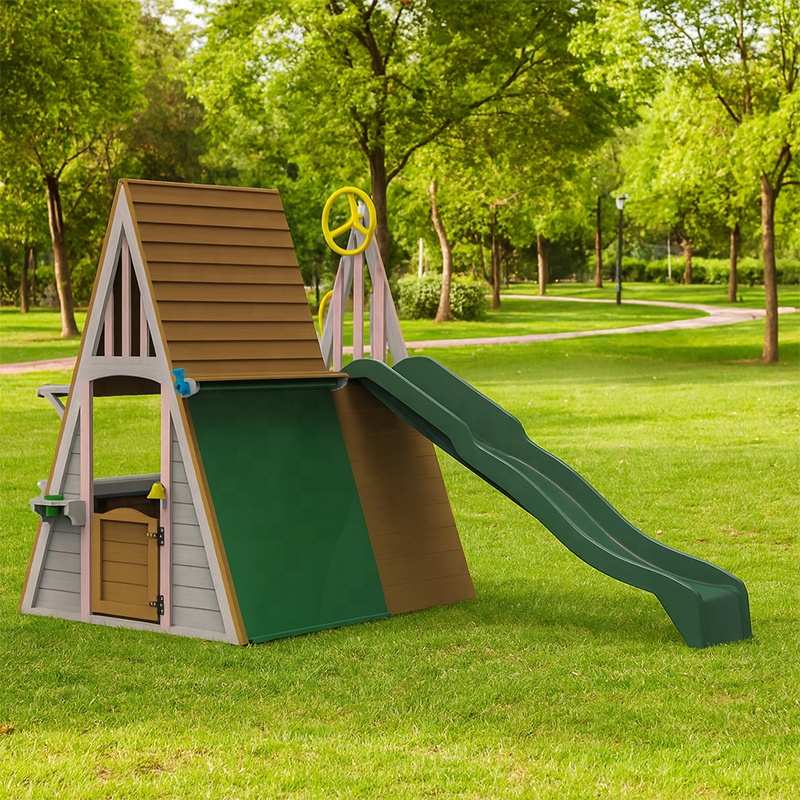 Kids Outdoor Playground Equipm - Kids Outdoor Wooden Playhouse avaliação e preço