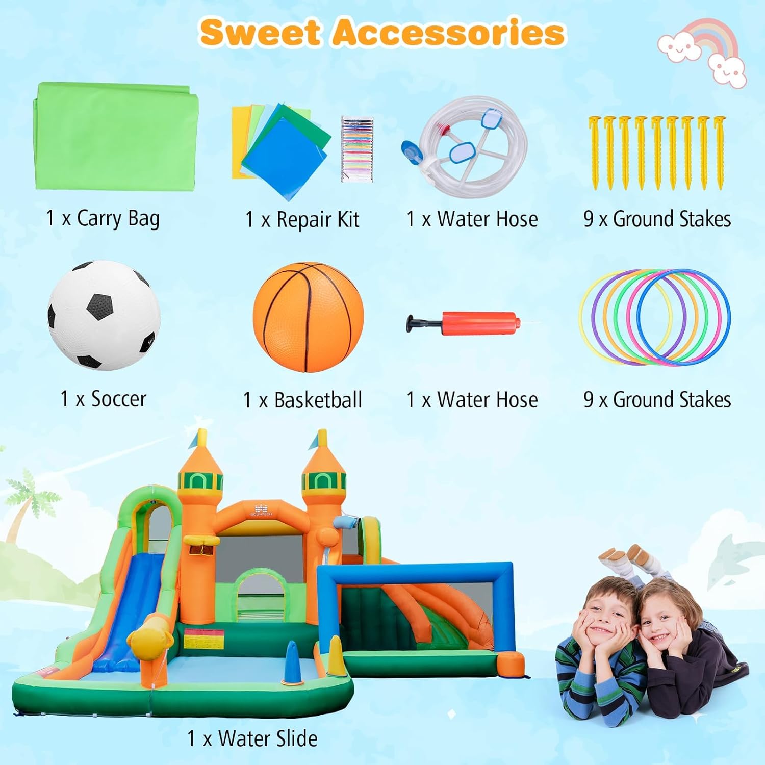9-in-1 Inflatable Water Park B - Kids Outdoor Jumping Castle avaliação e preço