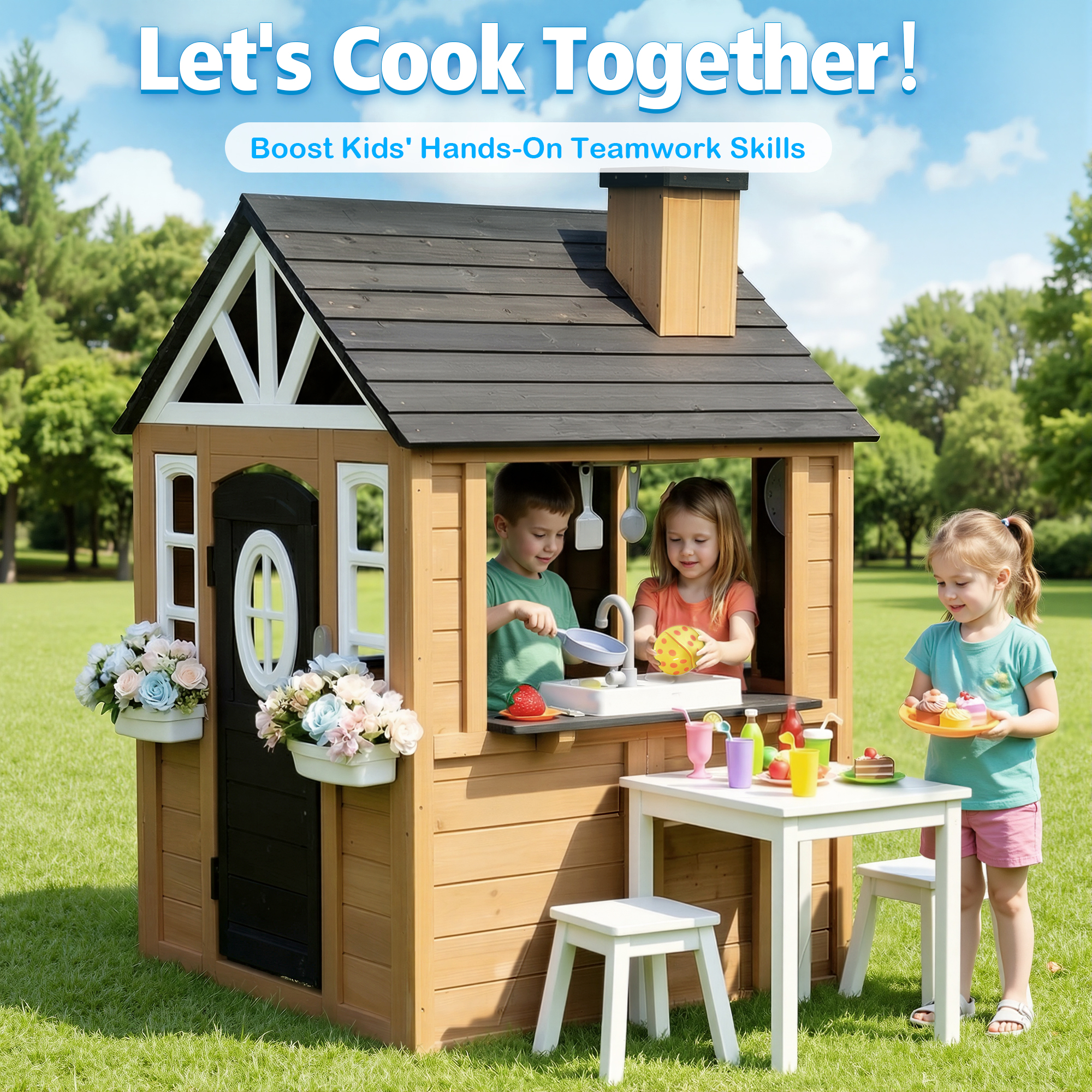 Kids Wooden Playhouse Outdoor  - Kids Outdoor Sink avaliação e preço