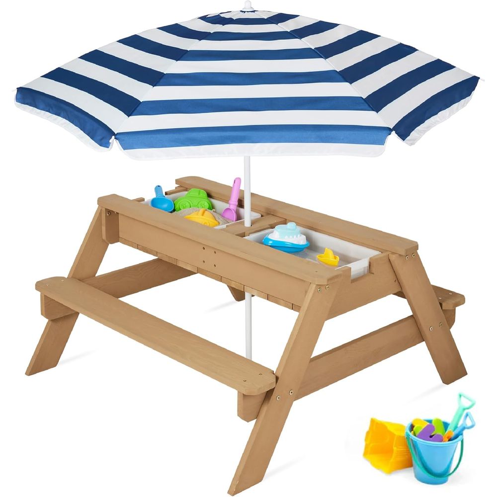 Kids Picnic Table with Umbrell - Kids Outdoor Table With Umbrella avaliação e preço