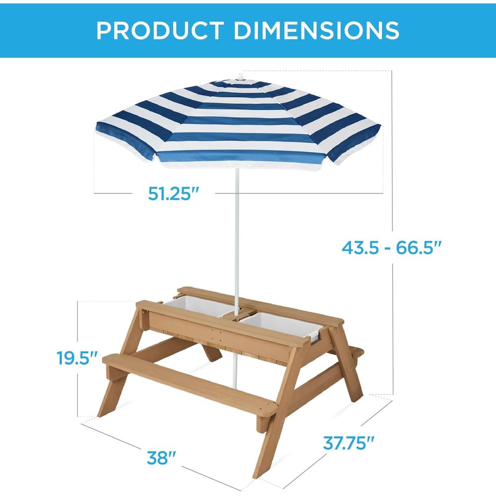 Kids Picnic Table with Umbrell - Kids Outdoor Table With Umbrella avaliação e preço